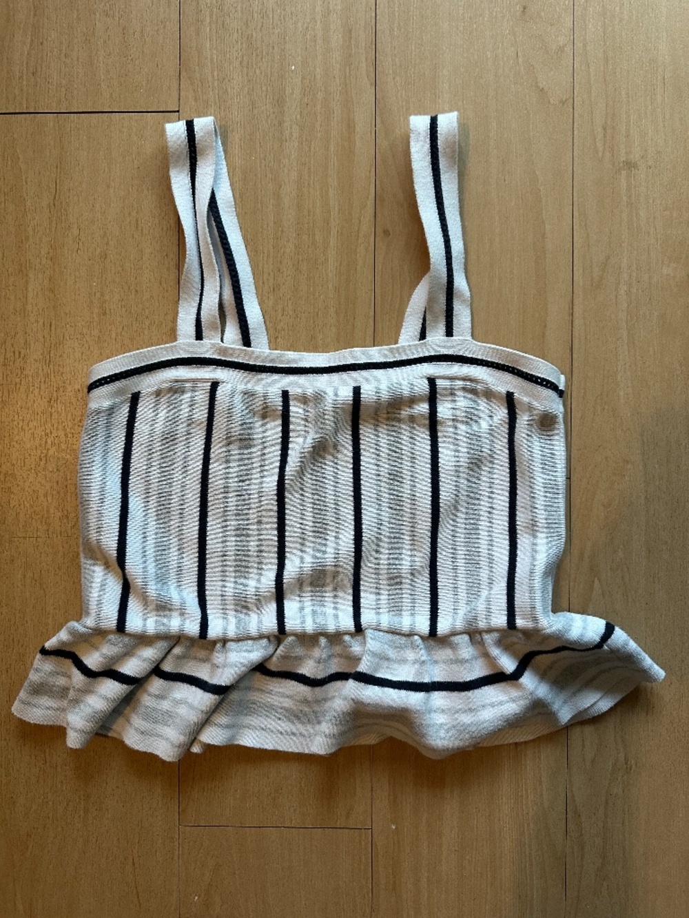 Banana Republic Black White Striped Cotton Sweater Knit Peplum Ruffle Tank Top S